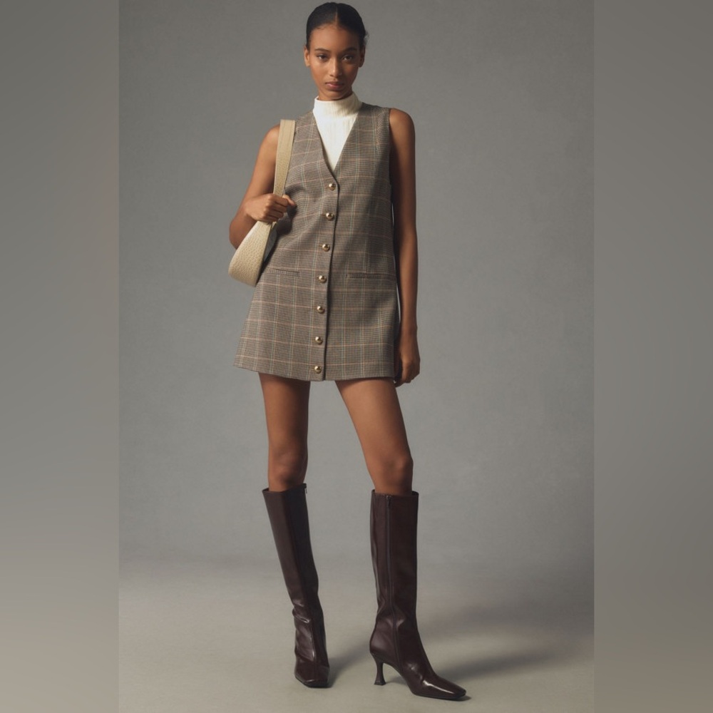 NWT house of Harlow 1960 Plaid Button-Front Sleeveless Tunic Dress - Picture 6 of 11